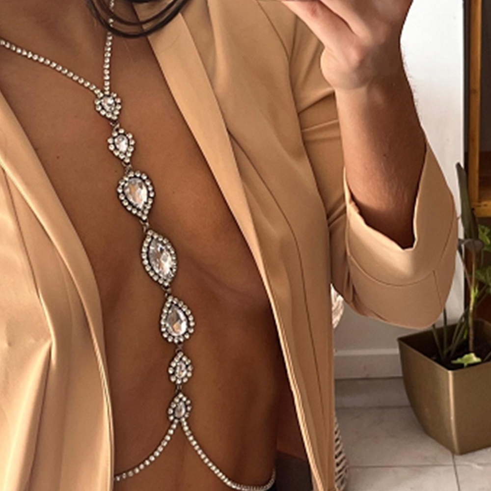 Body Jewelry Necklace - สร้อยคอแฟชั่นเซ็กซี่หยดน้ำโซ่คาดหน้าอกสำหรับผู้หญิงสุดหรูสายสร้อยประดับพลอยเทียมสายโซ่สำหรับปาร์ตี้เอวเครื่องประดับของขวัญ