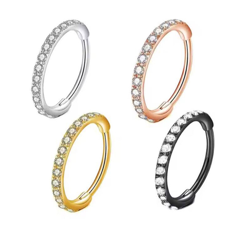 Body Jewelry Surgical Steel - แหวนจมูกใส 16G ประดับเพชร CZ วัสดุเหล็กกล้าผ่าตัด 316L