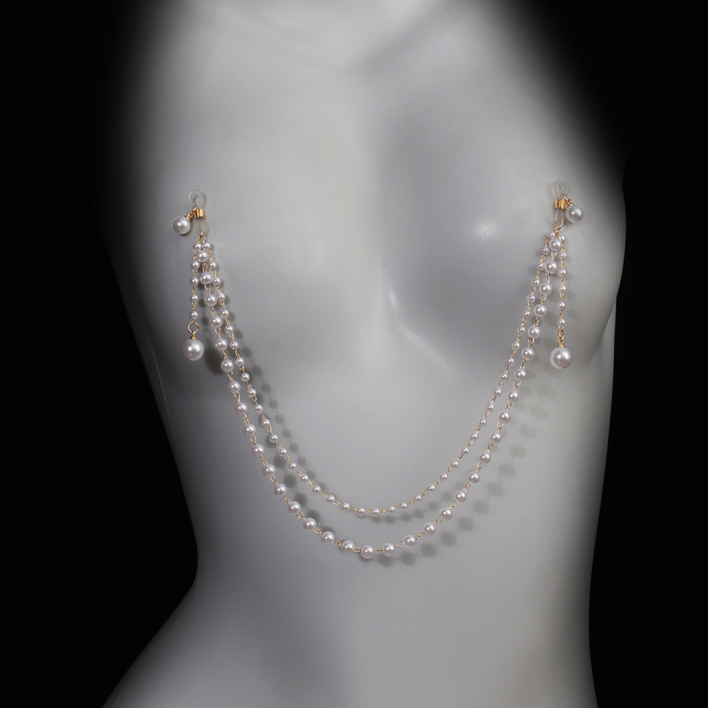 Body Jewelry Retainers - สร้อยคอประดับมุกเทียมแบบพู่ห้อย ไม่ต้องเจาะ ใช้เป็นเครื่องประดับหน้าอก เซ็กซี่ เหมาะสำหรับใส่ไปไนต์คลับ บิกินี่