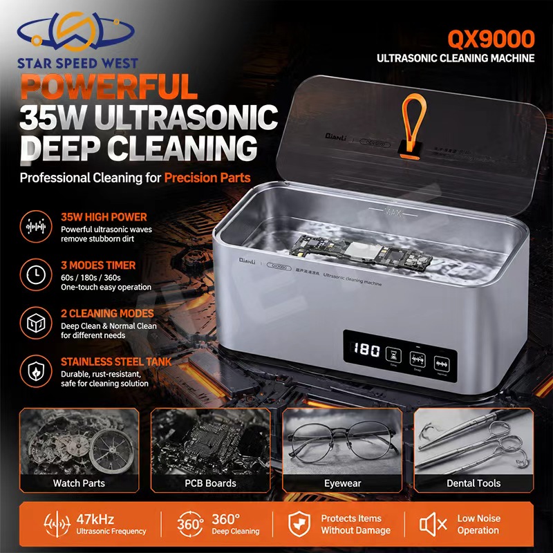 Body Jewelry Repair - เครื่องทำความสะอาดอัลตราโซนิก QIANLI QX9000 35W 47kHz ตัวเครื่องโลหะและกระจก