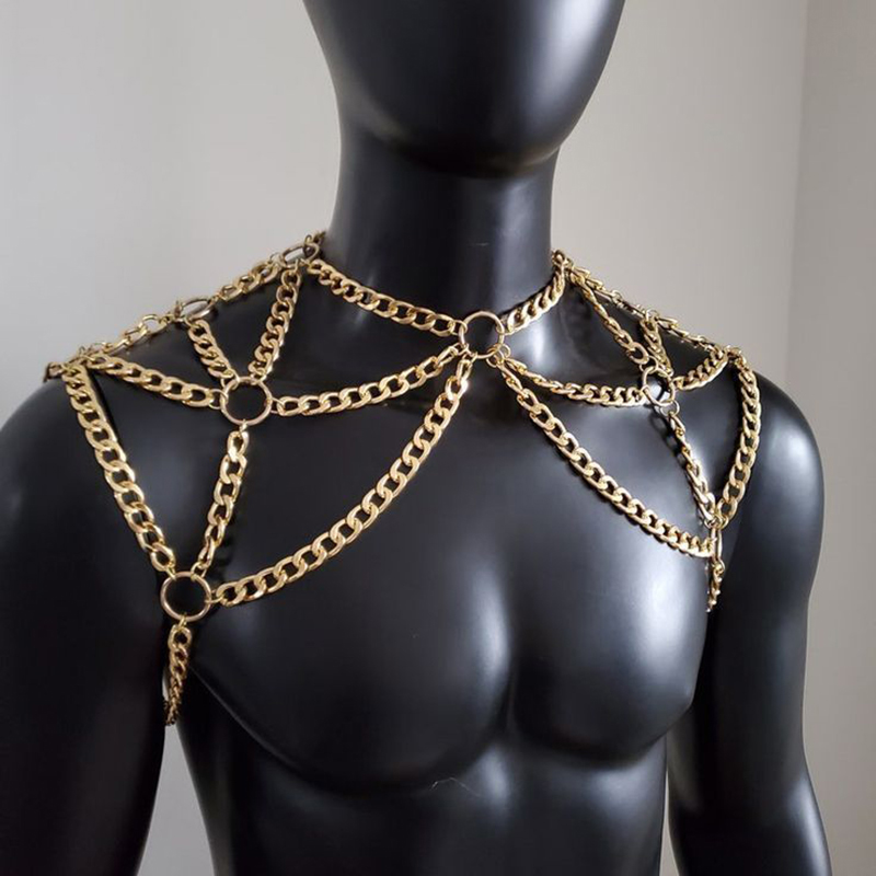 Body Jewelry Necklace - Punk Men ไหล่ Body Chain กลับสร้อยคอโลหะเครื่องประดับอุปกรณ์เสริมฤดูร้อน