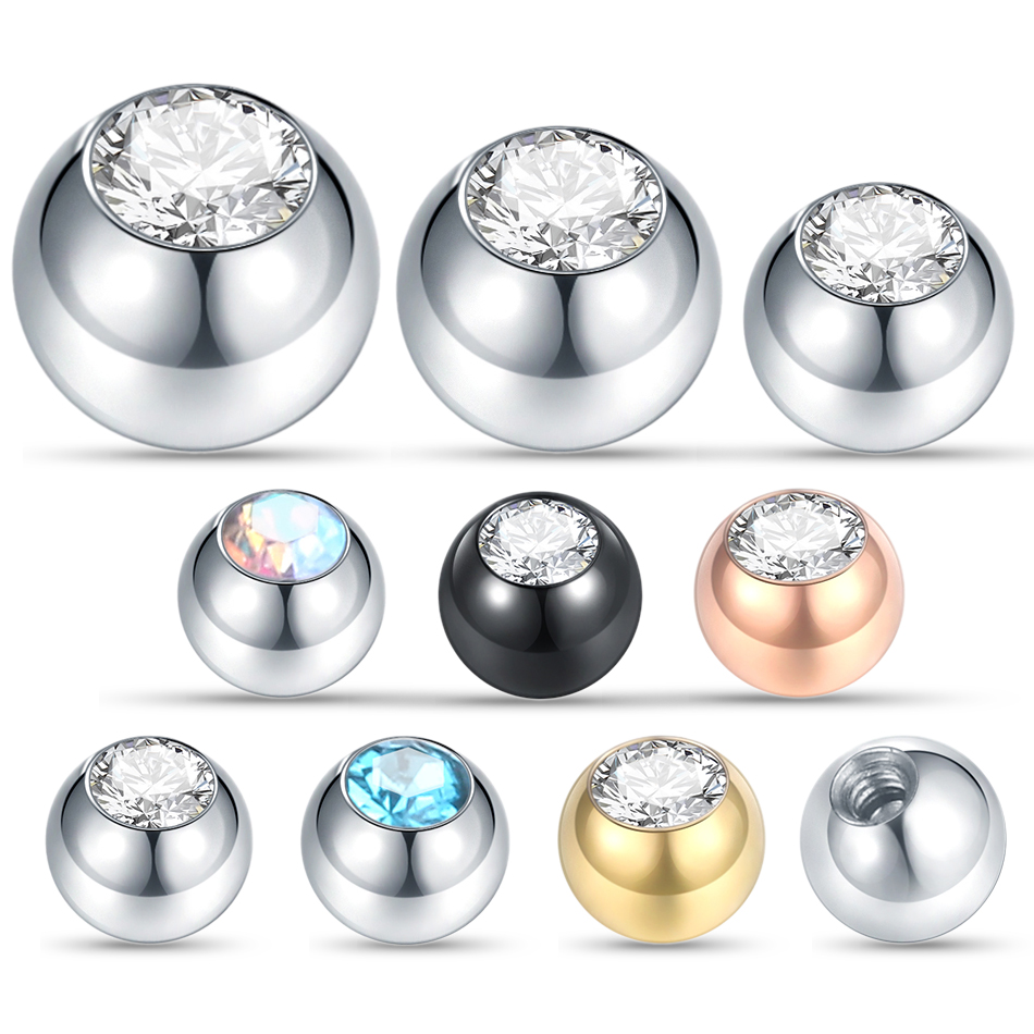 Body Jewelry Replacement Ball - 10Pcs เหล็กเจาะลูก CZ Gem Labret ลิ้นหู