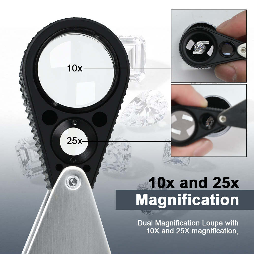 Body Jewelry Repair - แว่นขยายแบบพับได้สแตนเลสสตีล 10X 25X สำหรับงานจิวเวลรี่ - เลนส์แก้วออพติคอลขนาด
