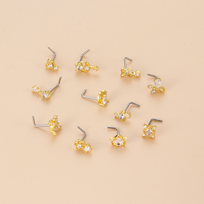 จิวเจาะจมูกทรงตัวแอลประดับเพชร - Body Jewelry Surgical Steel บทวิจารณ์และราคา