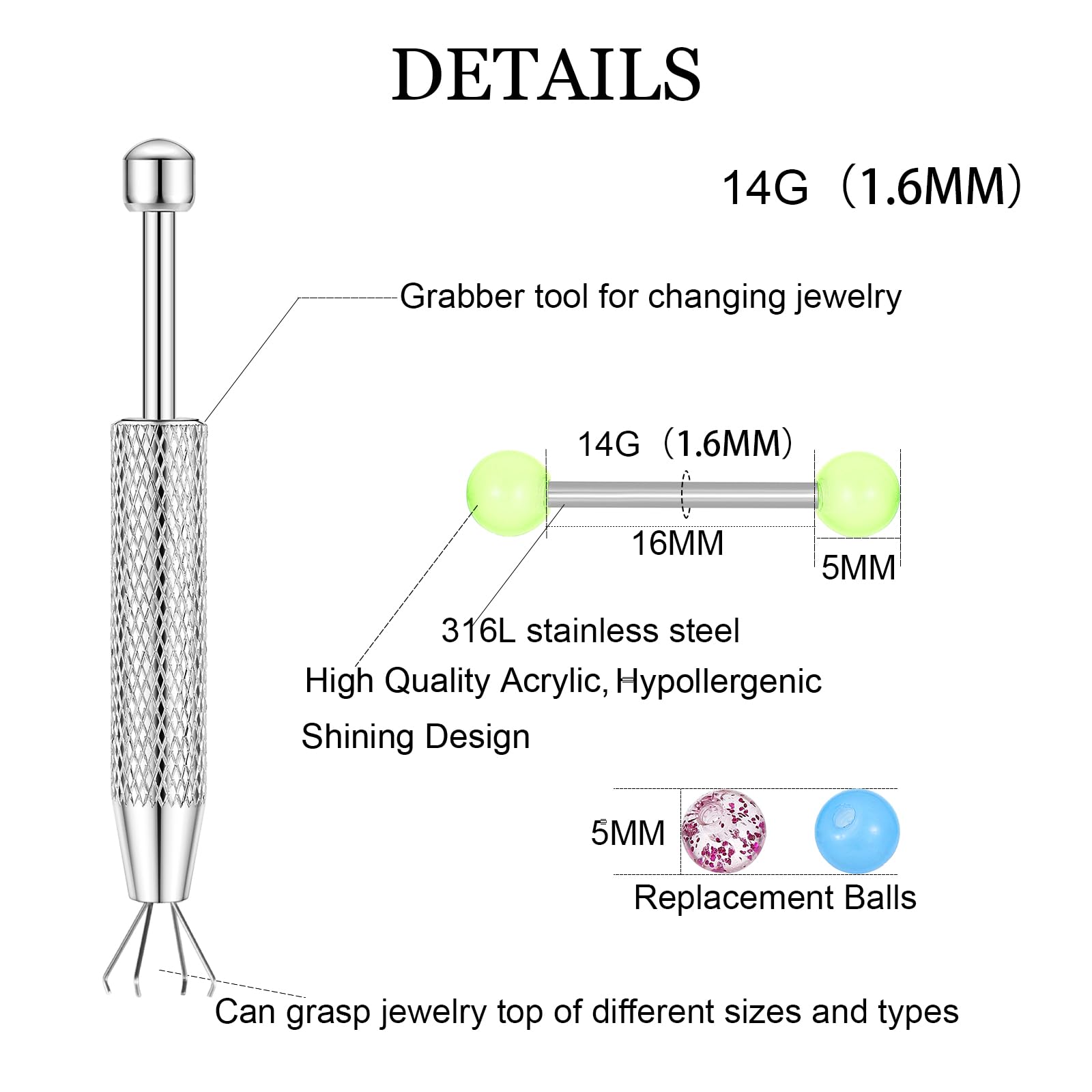 12PCS Barbell Nipple Rings ลูก - Body Jewelry Replacement Ball บทวิจารณ์และราคา