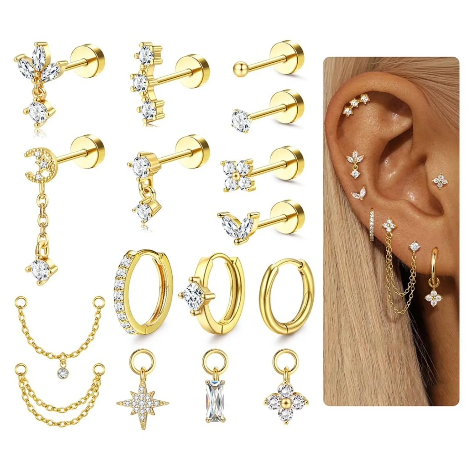 ต่างหูเจาะกระดูกอ่อน 16 เกจ สำ - Body Jewelry Surgical Steel บทวิจารณ์และราคา
