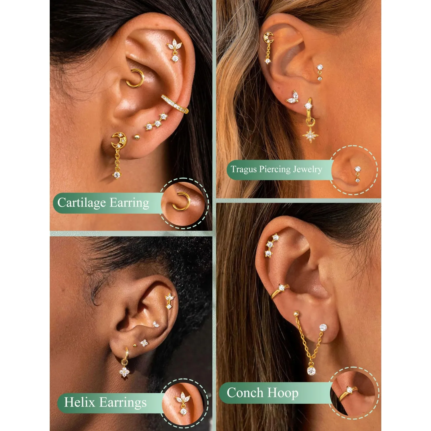 ต่างหูเจาะกระดูกอ่อน 16 เกจ สำ - Body Jewelry Surgical Steel บทวิจารณ์และราคา